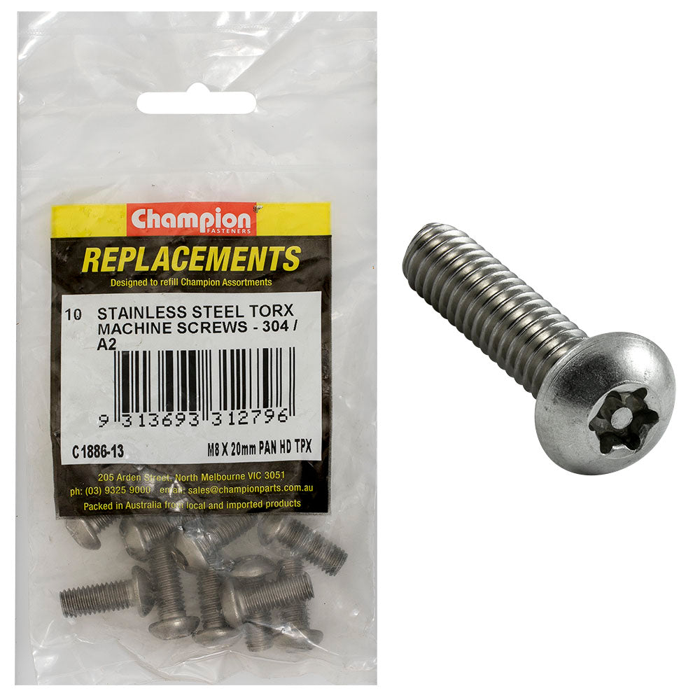 Champion M8 x 20mm Machine Screw -Pan -Tpx -304/A2
