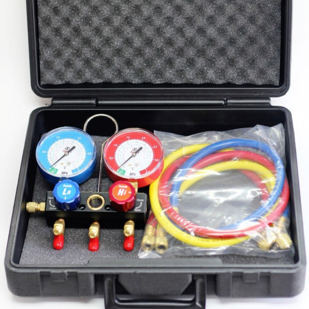 Asada 1/4" Ball Valve Refrigerant Manifold Kit R12 R22 R502
