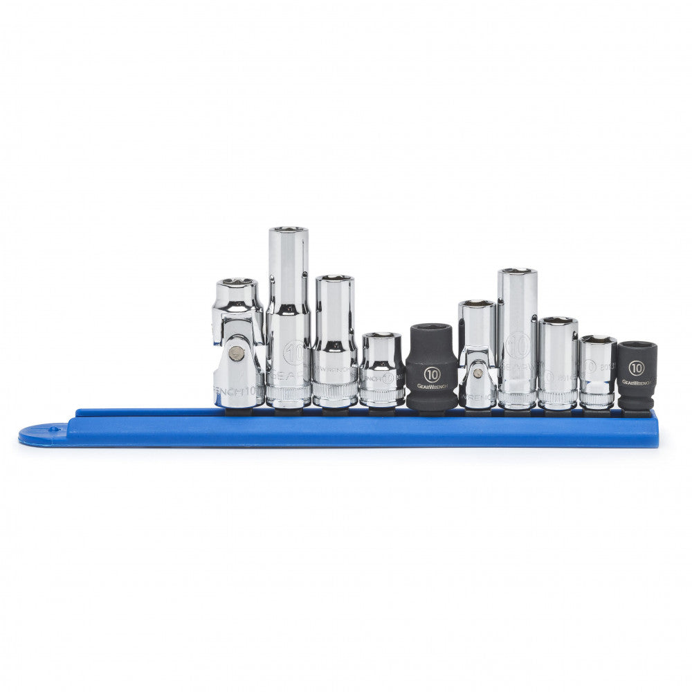 GEARWRENCH Socket Set 1/4" & 3/8" Drive 6pt Rail MET 10mm