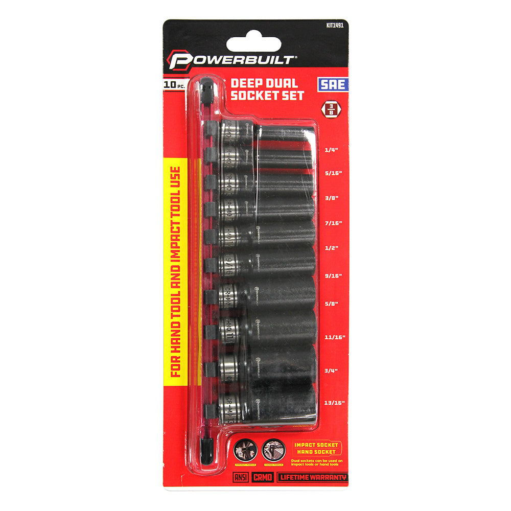 Powerbuilt 3/8Dr 10Pc Imperial Dual Deep Impact Socket Set