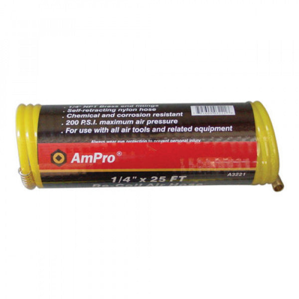 AmPro A3221 Recoil Air Hose 1/4" x 25ft Yellow