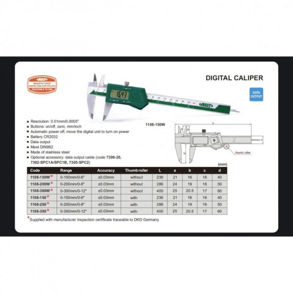 Digital Caliper 0-300mm/12" 0.01mm/ .0005" Insize 1108-300