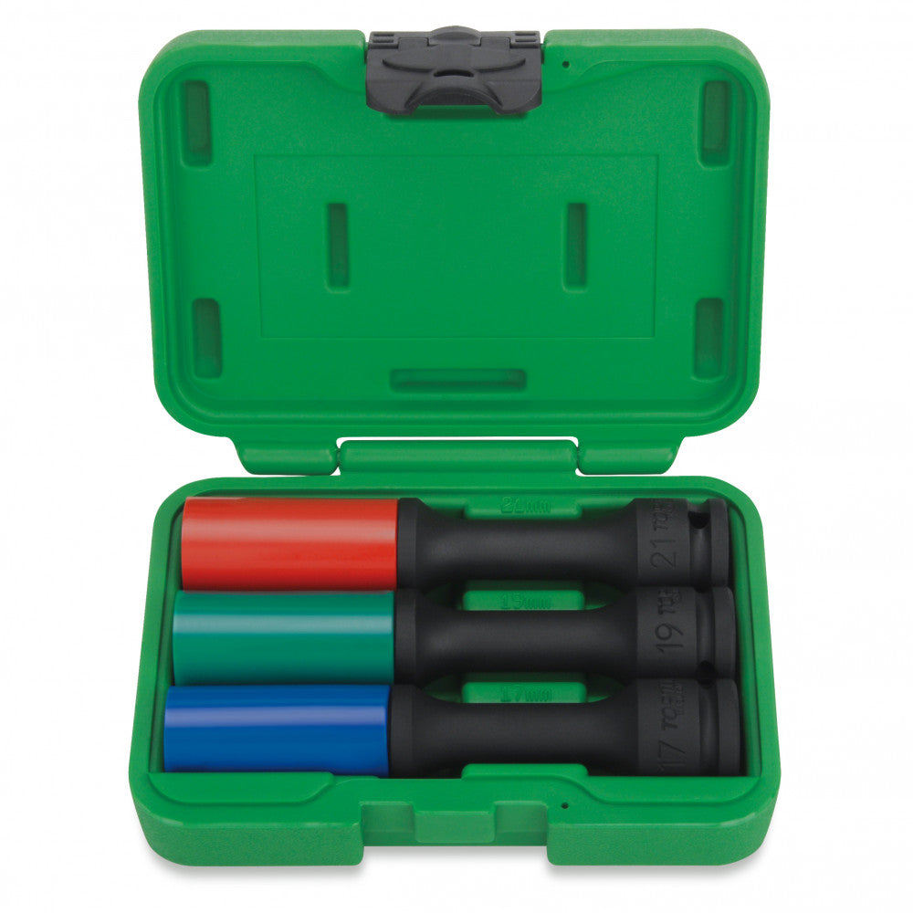 Toptul 3 Pce Mag Wheel Thin Wall Impact Socket Set Extra Long 150mm