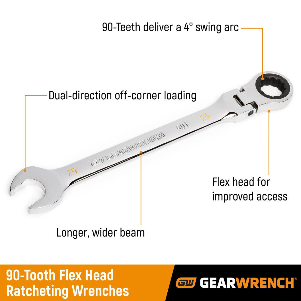 GEARWRENCH 10Pc 90T 12Pt Flex Head Ratcheting Combination SAE Wrench Set