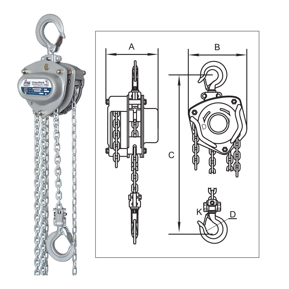 ITM Chain Block-Mini-250 Kg-2 Meter Lift