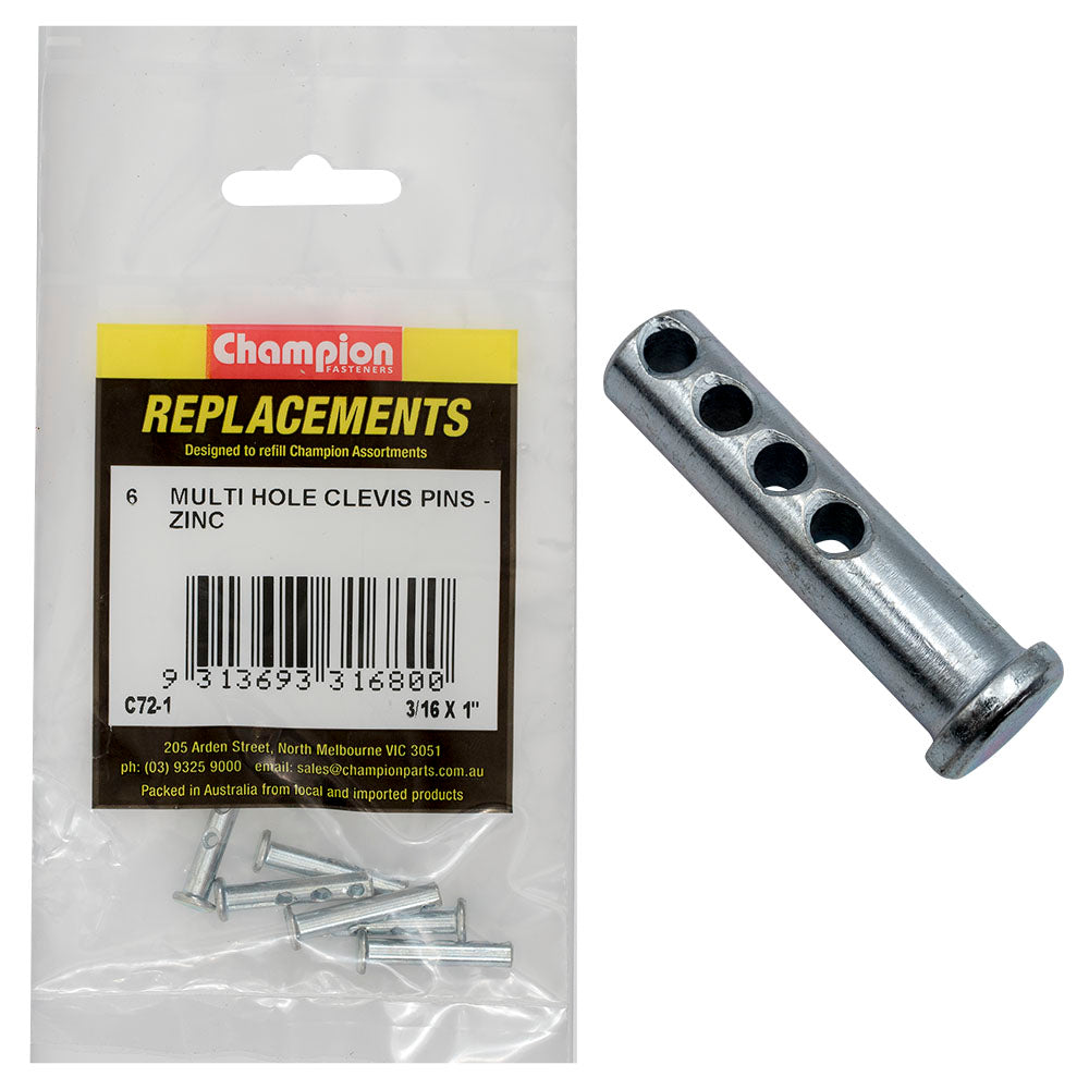 Champion 3/16 x 1in Multi Hole Clevis Pin 6 Pack