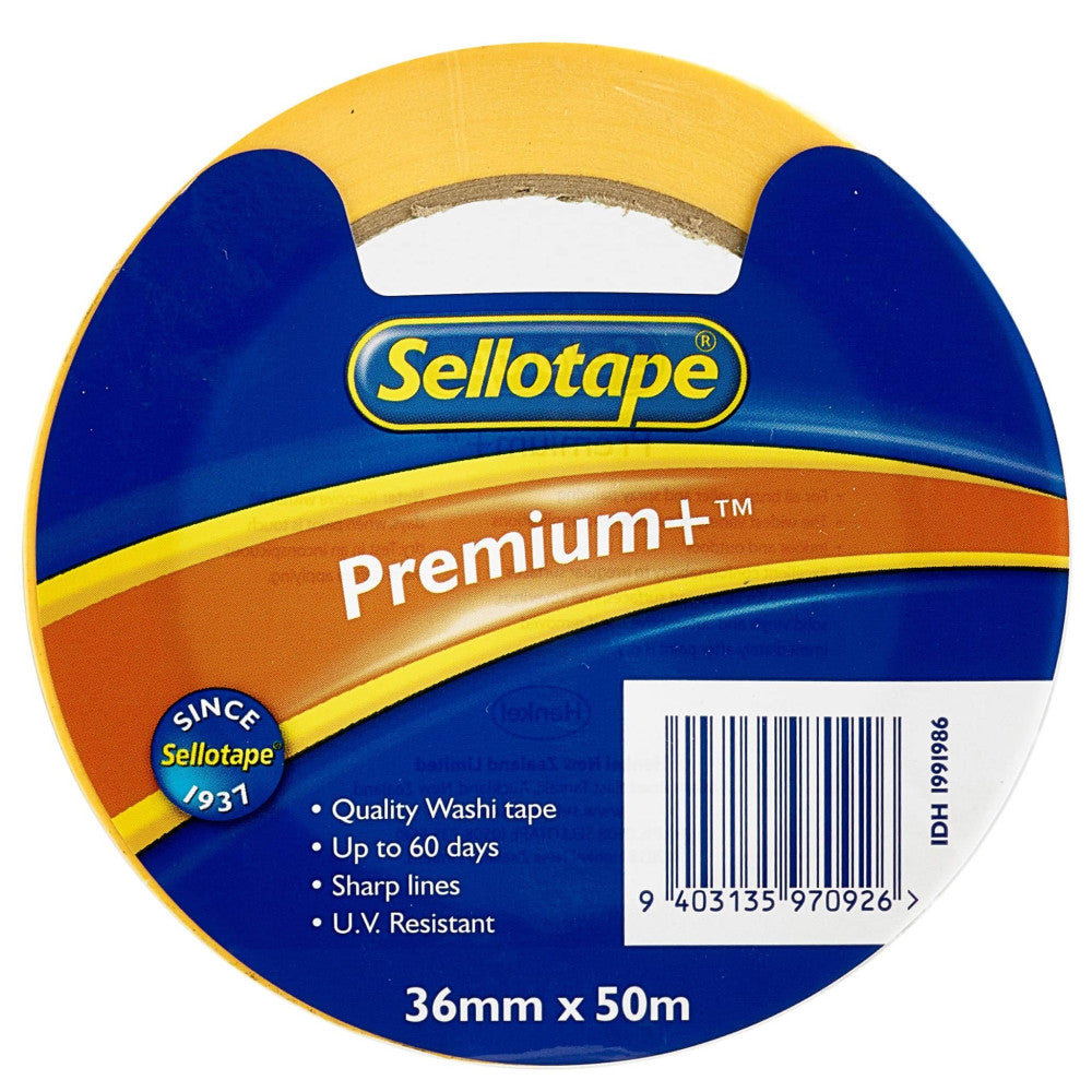 Sellotape Washi Premium+ Versatile Yellow 36mm x 50m Pk 4