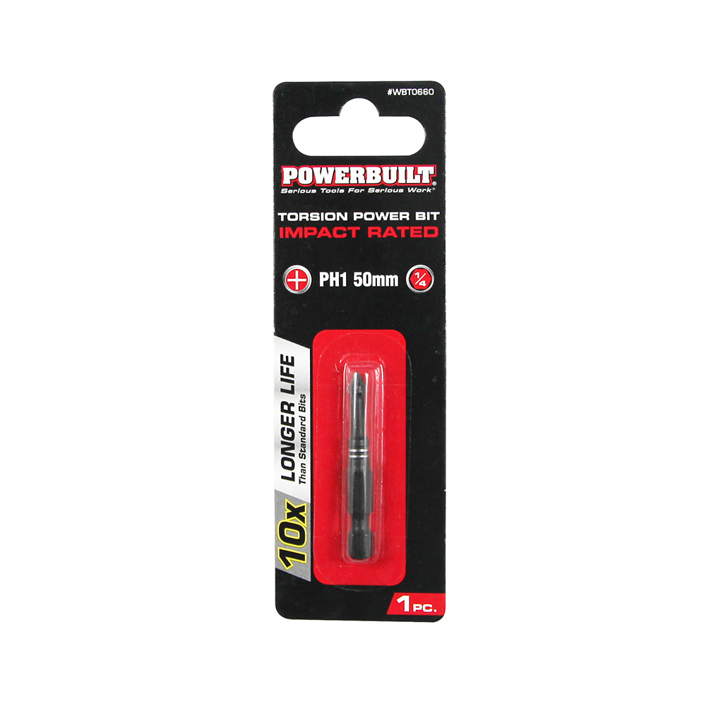 Powerbuilt 1/4" Torsion Impact Power Bit - Phillips #1 - 50mm