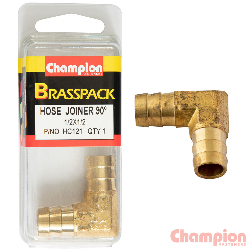 Champion Hose Joiner 90 Deg Barb Elbow Brass 1/2-1/2