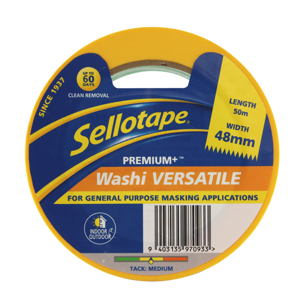 Sellotape Washi Premium+ Versatile Yellow 48mm x 50m Pk 33