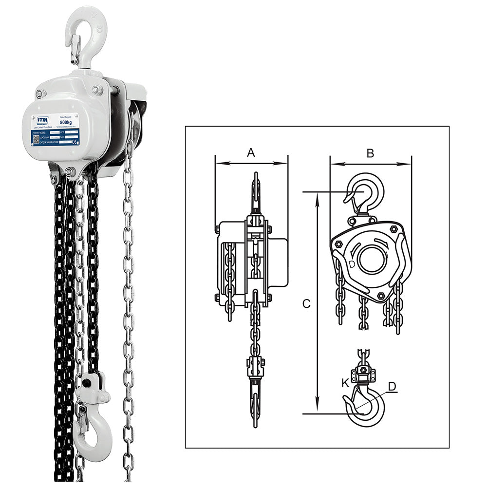ITM Chain Block-Heavy Duty-500 Kg-3 Meter Lift