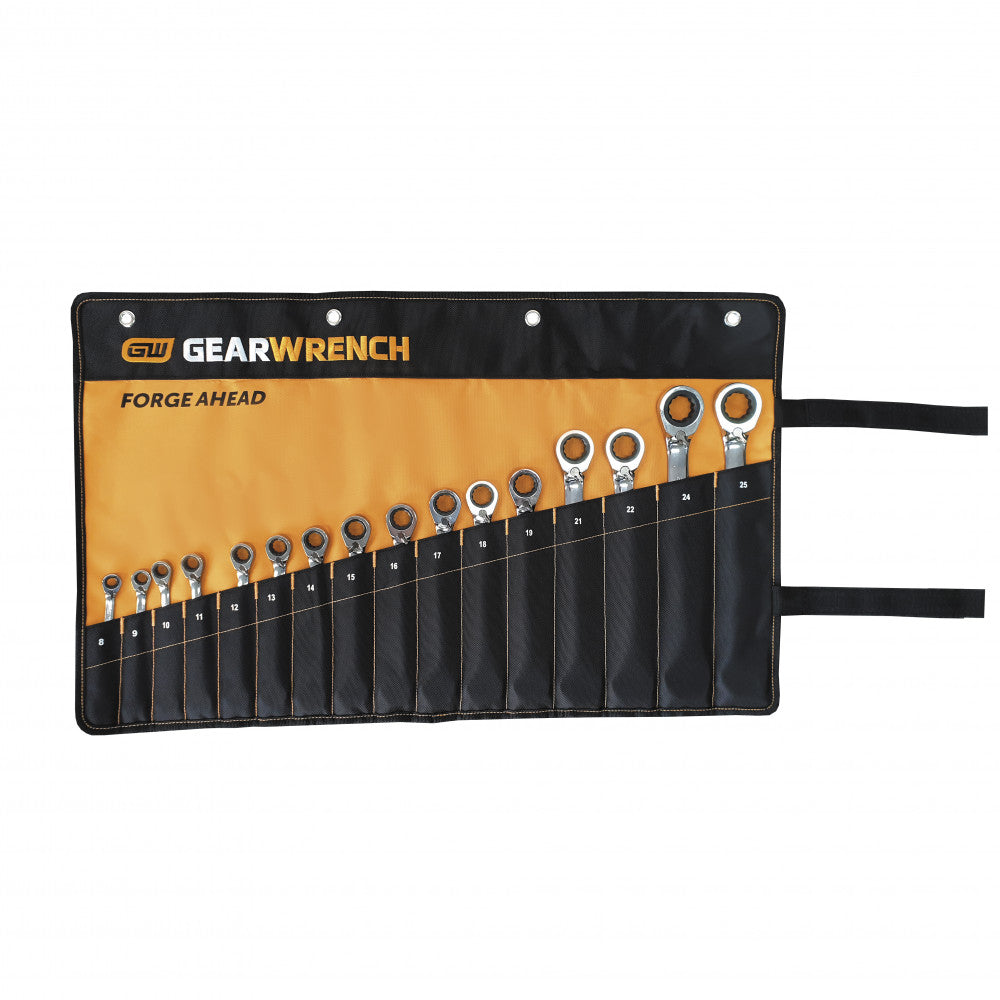 GEARWRENCH 16Pc Reversible Combination Ratcheting Wrench Set Metric Roll