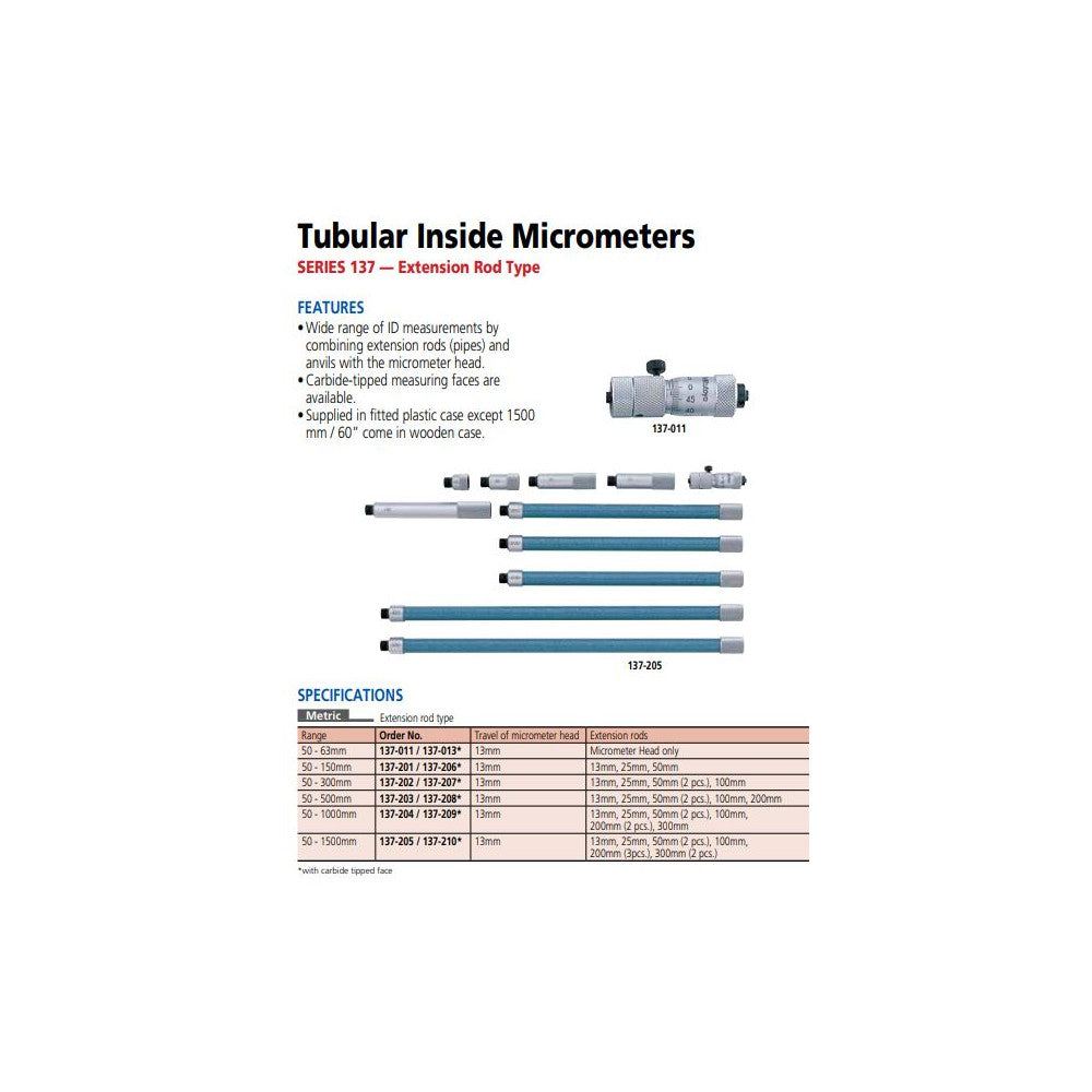 Mitutoyo Tubular Inside Micrometer 50-1000mm x 0.01mm