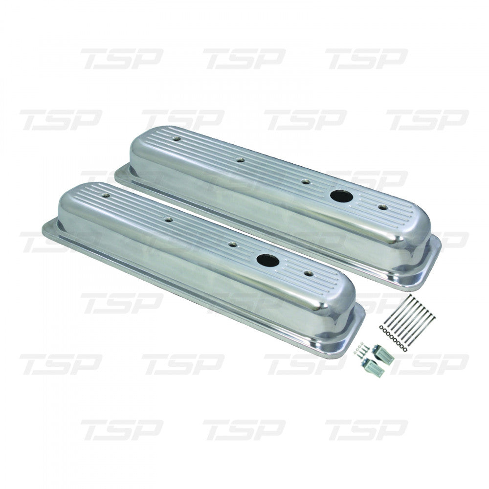 TSP Valve Covers Chev SB Short Ball Milled Centre Bolt Polished Set#8479