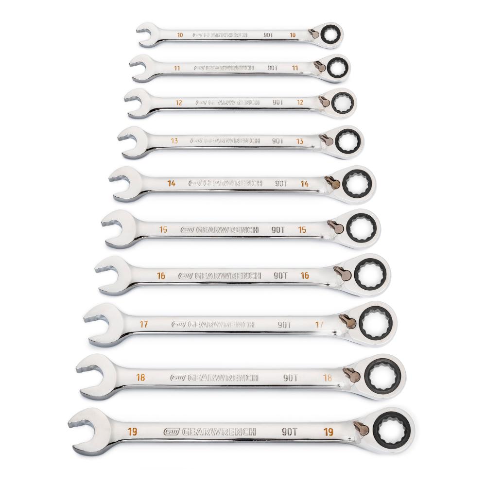 GEARWRENCH 10 Piece 12 Point Metric 90T Reversible Ratcheting Wrench Set