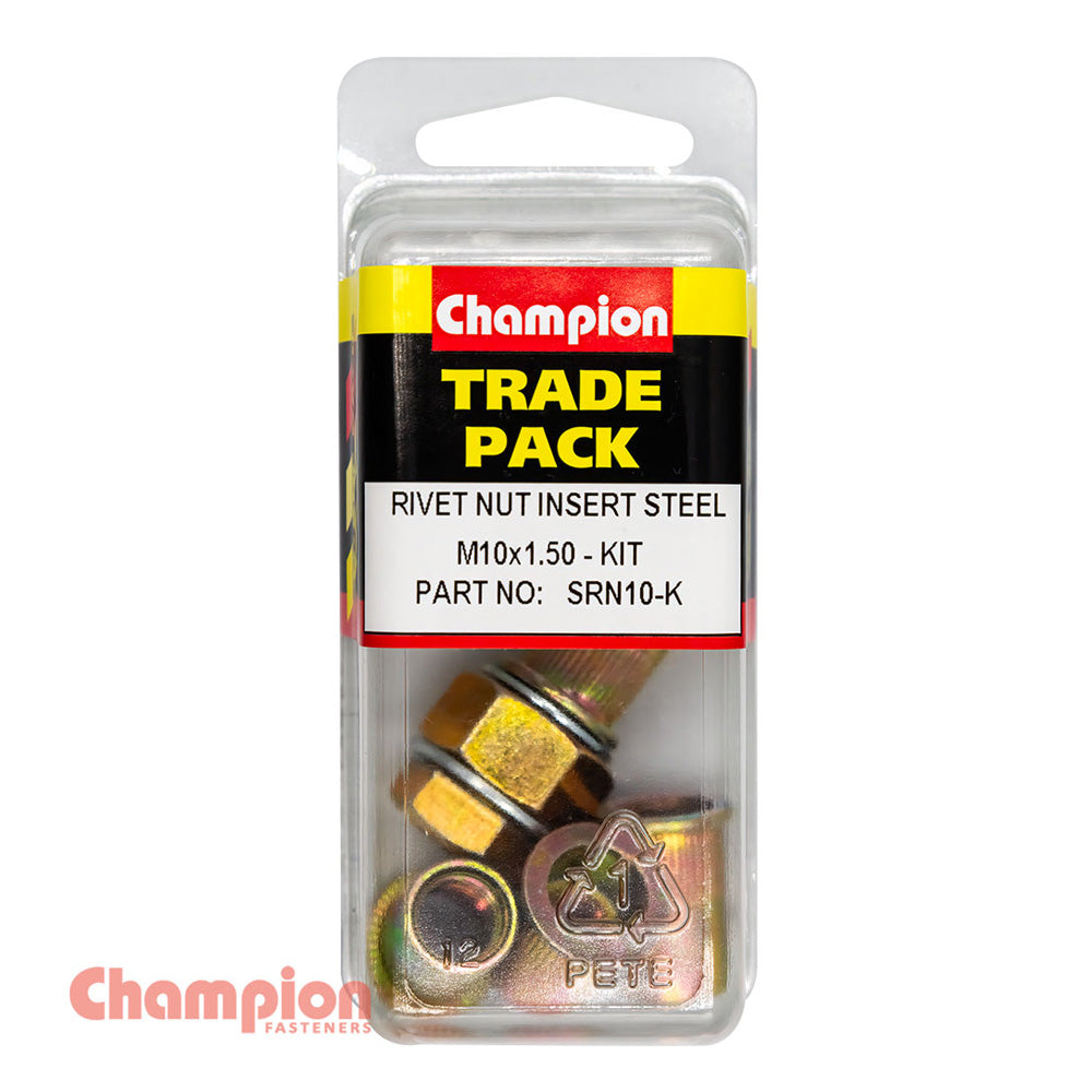 Champion Rivet Nut Insert Steel M10x1.50 - Kit - 4 Pack