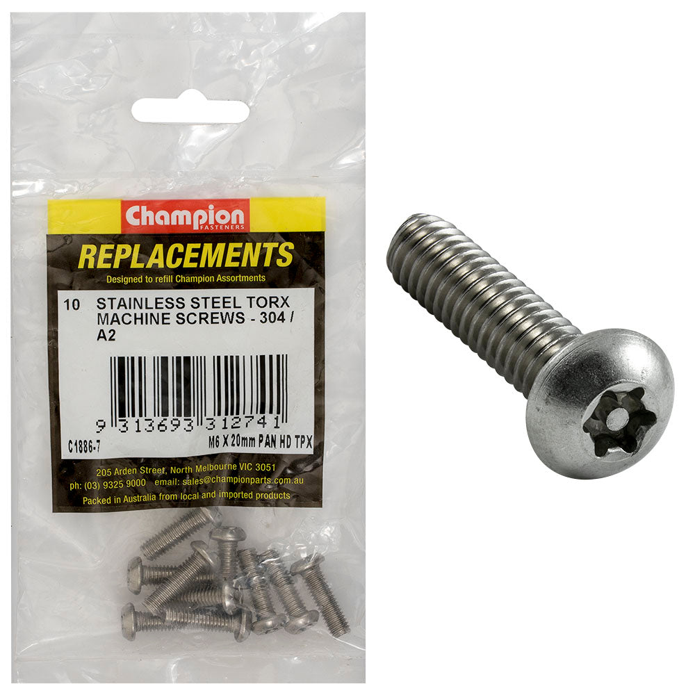 Champion M6 x 20mm Machine Screw -Pan -Tpx -304/A2