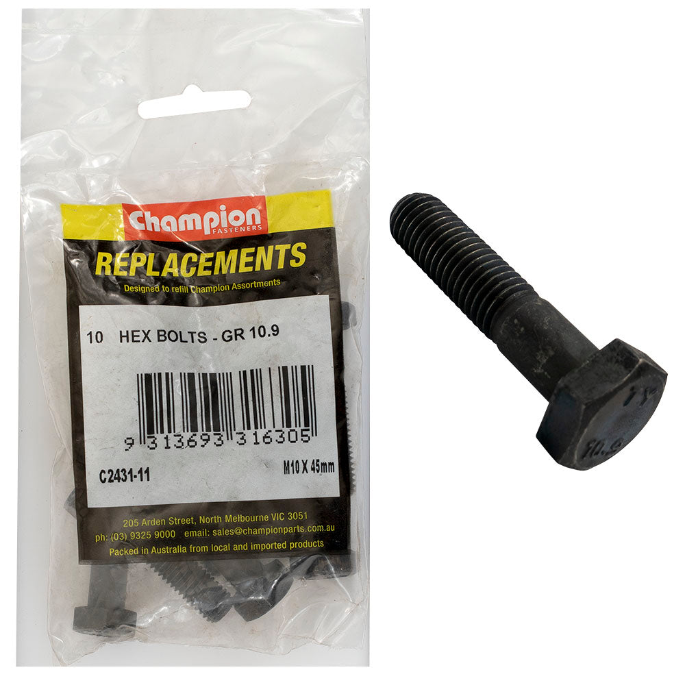 Champion Hex Bolts High Tensile M10 x 45mm - 10 Pack