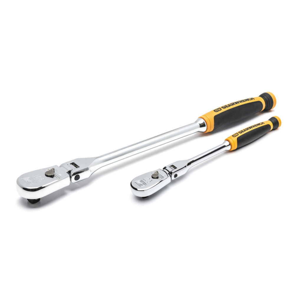 GEARWRENCH 2Pc 1/4 & 3/8 in Dr 90T Dual Material Flex Head Teardrop Ratchet Set