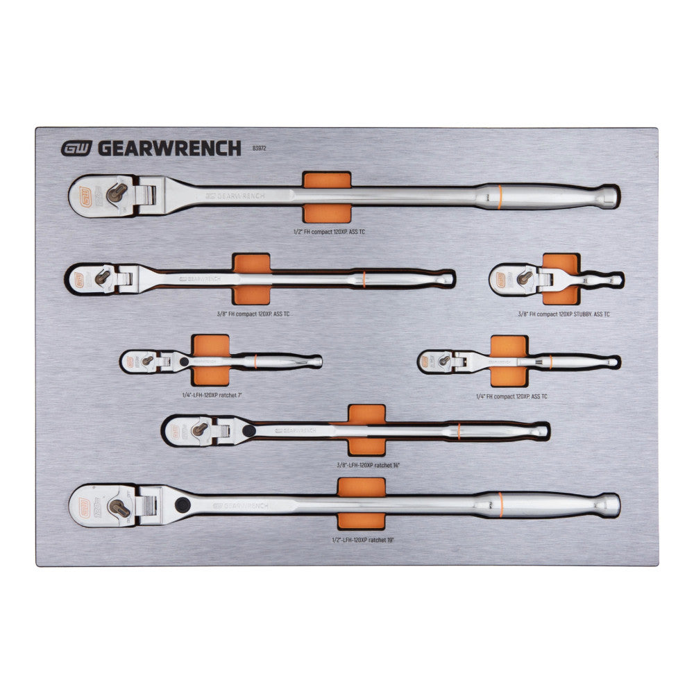 GEARWRENCH 7Pc 1/4, 3/8 & 1/2 in. Drive 120XP Ratchet Handle Set In EVA Tray