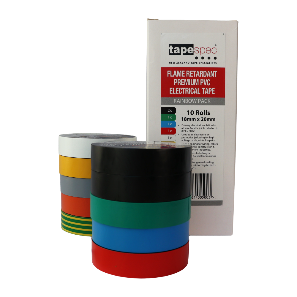 0003FR Rainbow Premium PVC Electrical Tape 18mmx20m 10 Pack