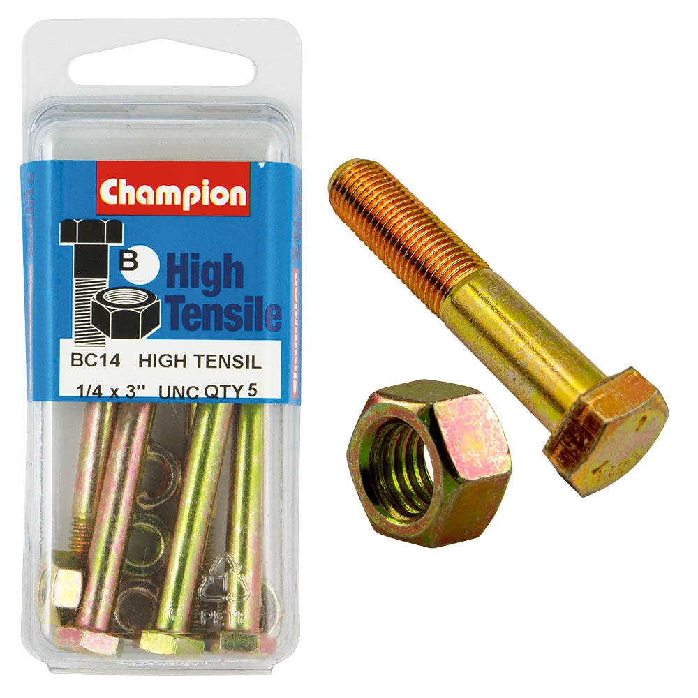 Champion 3in x 1/4in Bolt & Nut (B) - Gr5