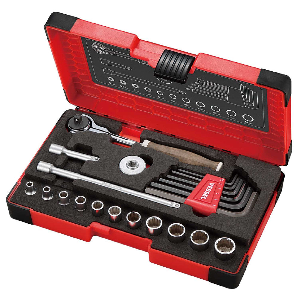 Vessel 1/4 Drive Socket Set With Swivel Head Ratchet