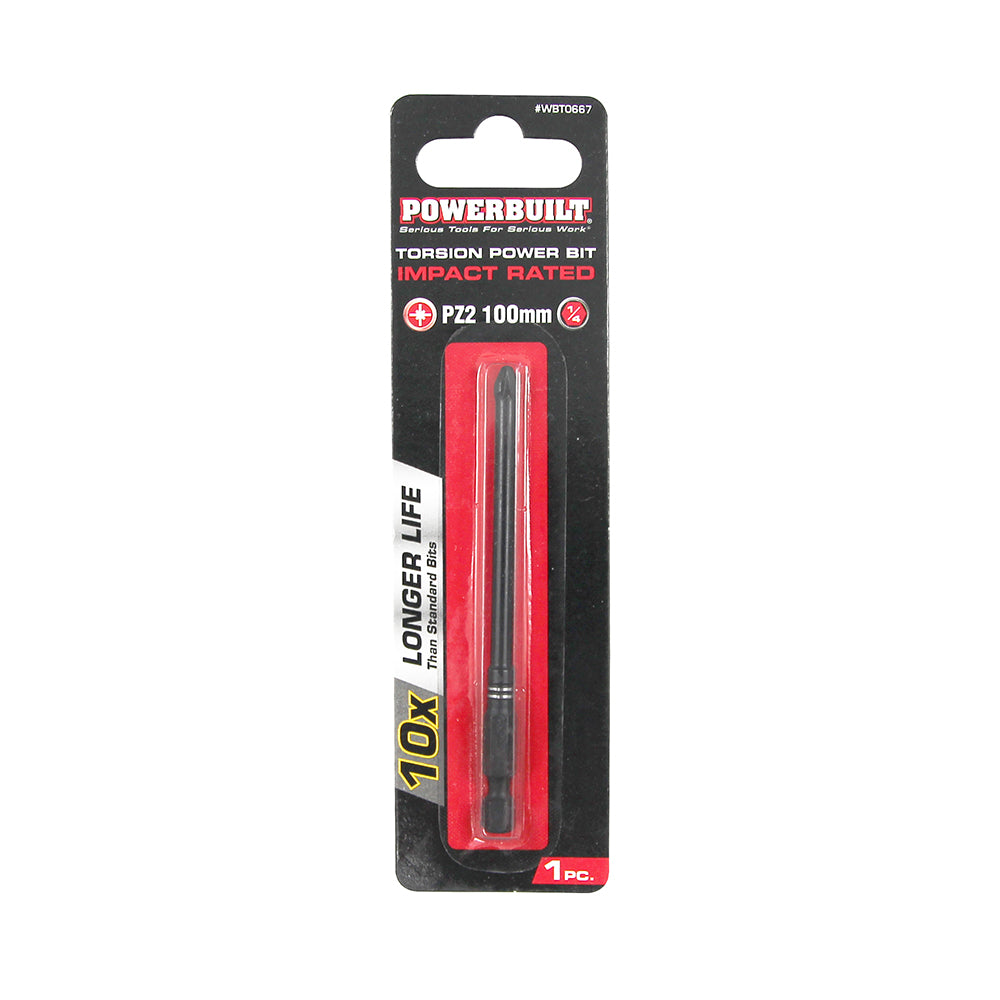 Powerbuilt 1/4" Torsion Impact Power Bit - Pozi #2 - 100mm