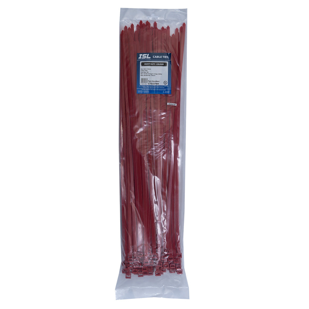 Isl 533 x 7.6mm Uv Nylon Cable Tie - Red - 100 Pack