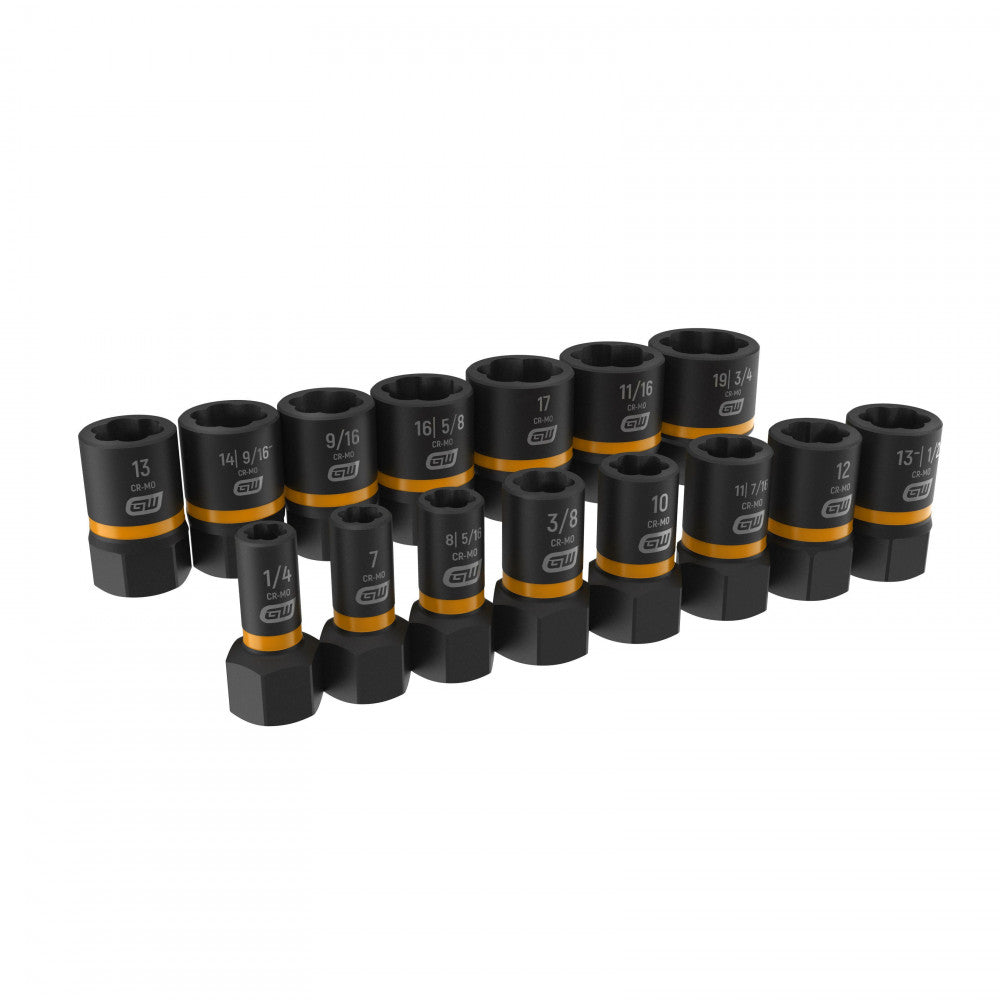 GEARWRENCH 15 Pc. 1/4" & 3/8" Drive Bolt Biter™ Impact Extraction Socket Set