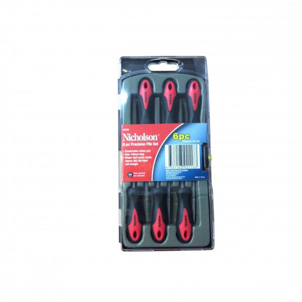 6 Pce Needle File Set 14cm C/w Handle Nicholson