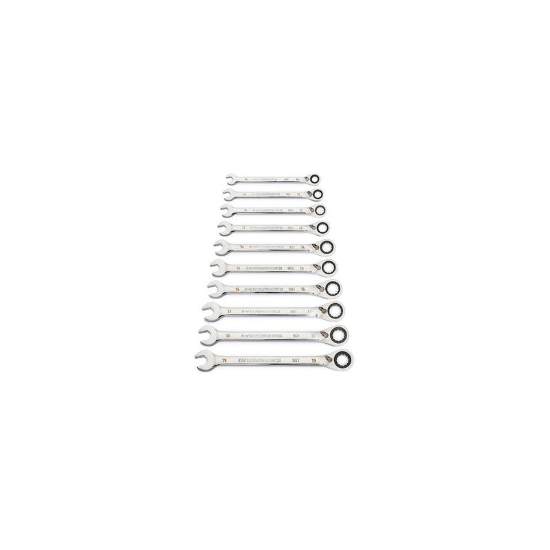 10 Piece 12 Point Metric 90T Reversible Ratcheting Wrench Set