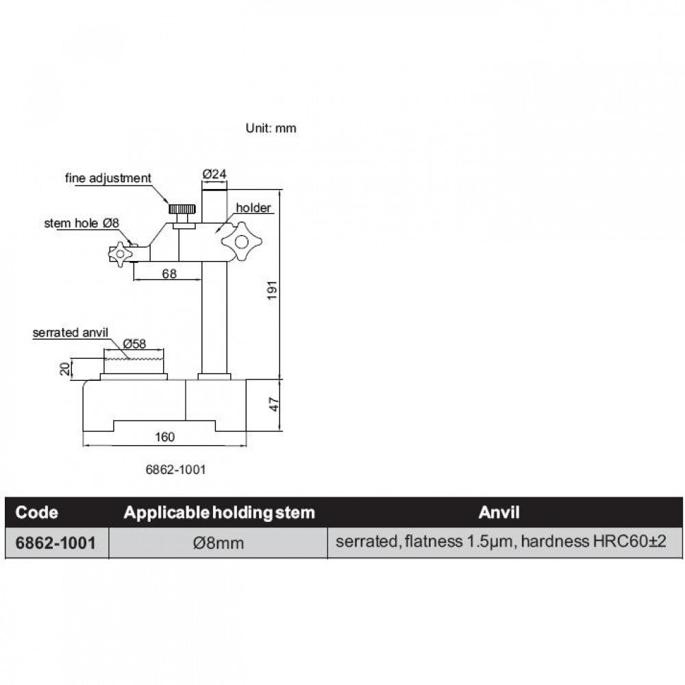 DIAL Gauge Stand For Gauges With 8mm STEM 6862-1001