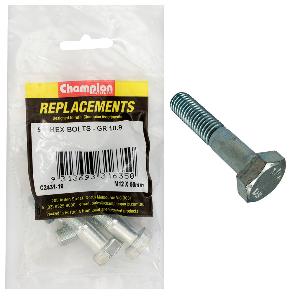 Champion Hex Bolts High Tensile M12 x 50mm - 5 Pack