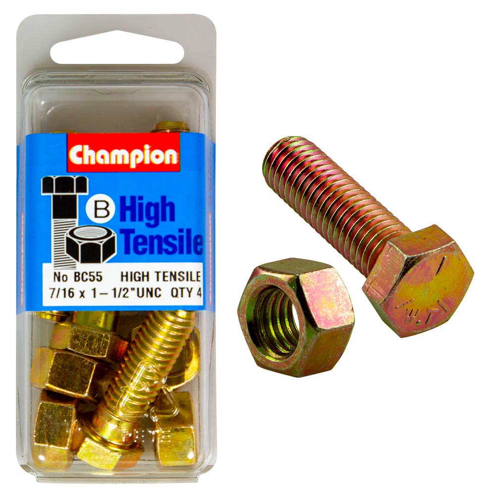 Champion 1-1/2in x 7/16in Bolt And Nut (B) - Gr5
