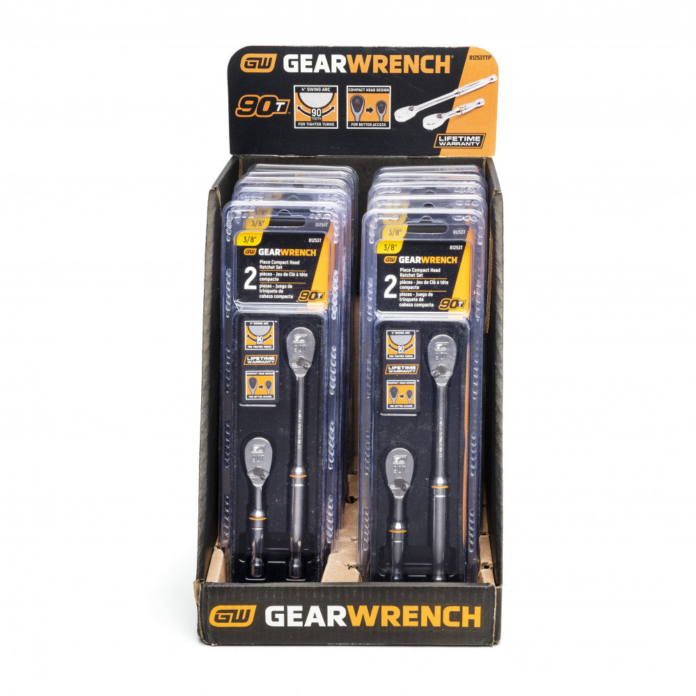 2 Pc. 3/8 Inch Drive 90-Tooth Compact Head Teardrop Ratchet Set 81253T