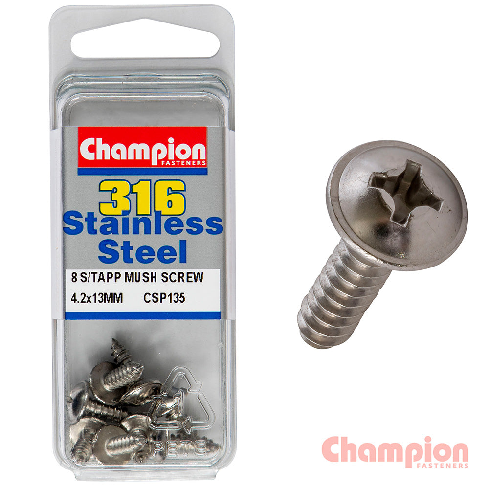 Champion S/Tapping Screws - Mushroom Head - 4.2 x 13mm (8 Pack)