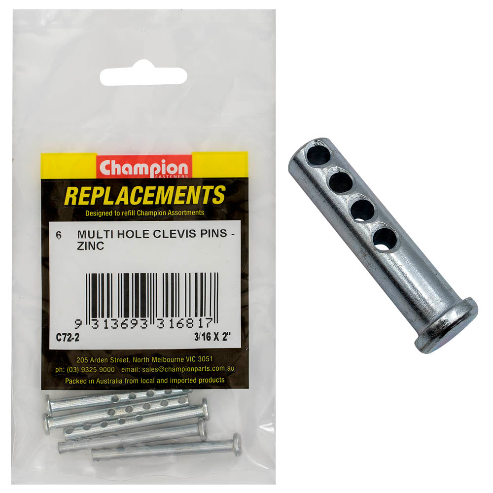 Champion 3/16 x 2in Multi Hole Clevis Pin 6 Pack