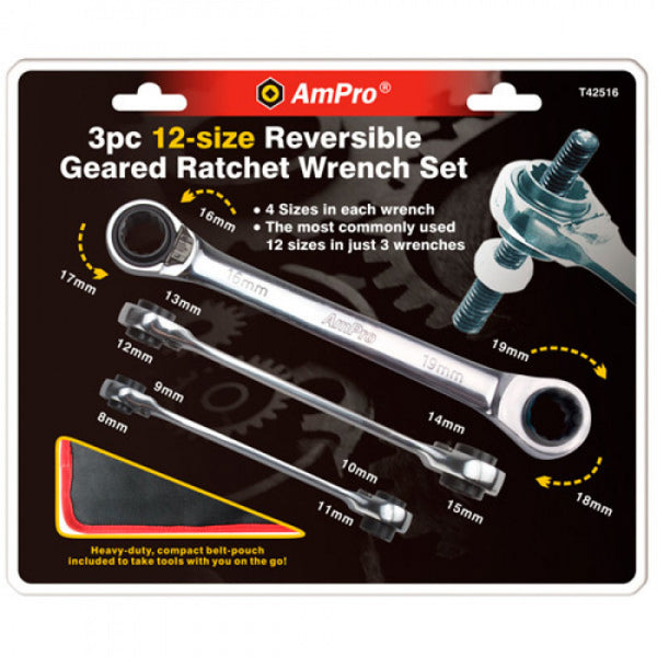 AmPro Double Geared Wrench Set 3pc-8 - 19mm