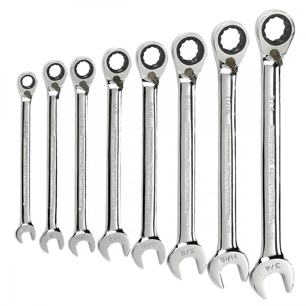 GearWrench Wrench Set Combination Ratcheting Reversible Tray SAE 8Pc