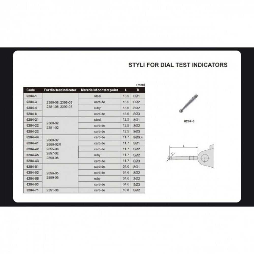 Insize 2mm Ball Stylus For Dial Test Indicators