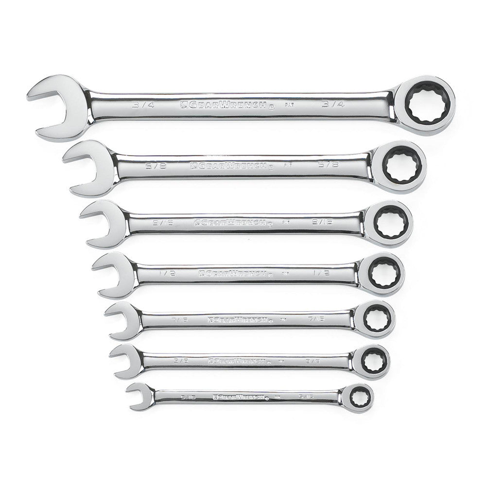 GEARWRENCH Wrench Set Combination Ratcheting Tray SAE 7Pc