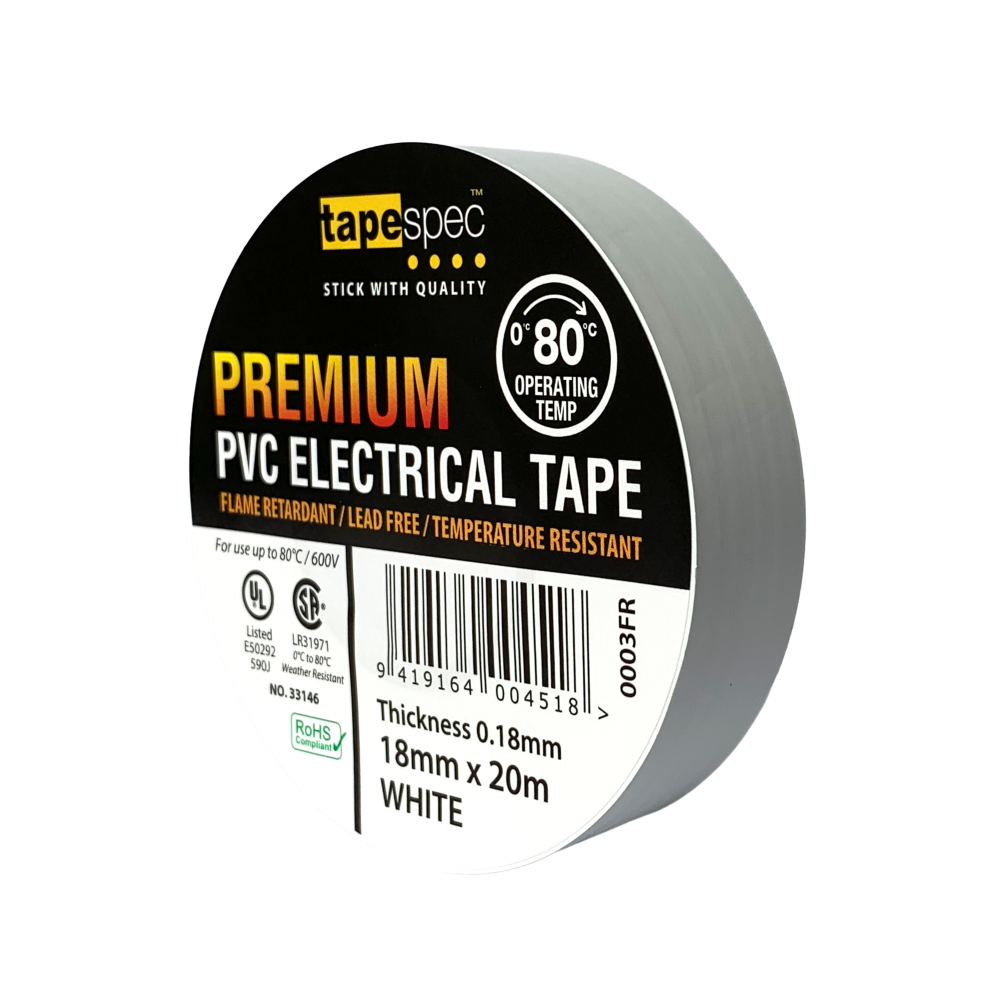 0003FR White Premium PVC Electrical Tape 18mmx20m - MOQ - 10 Pack