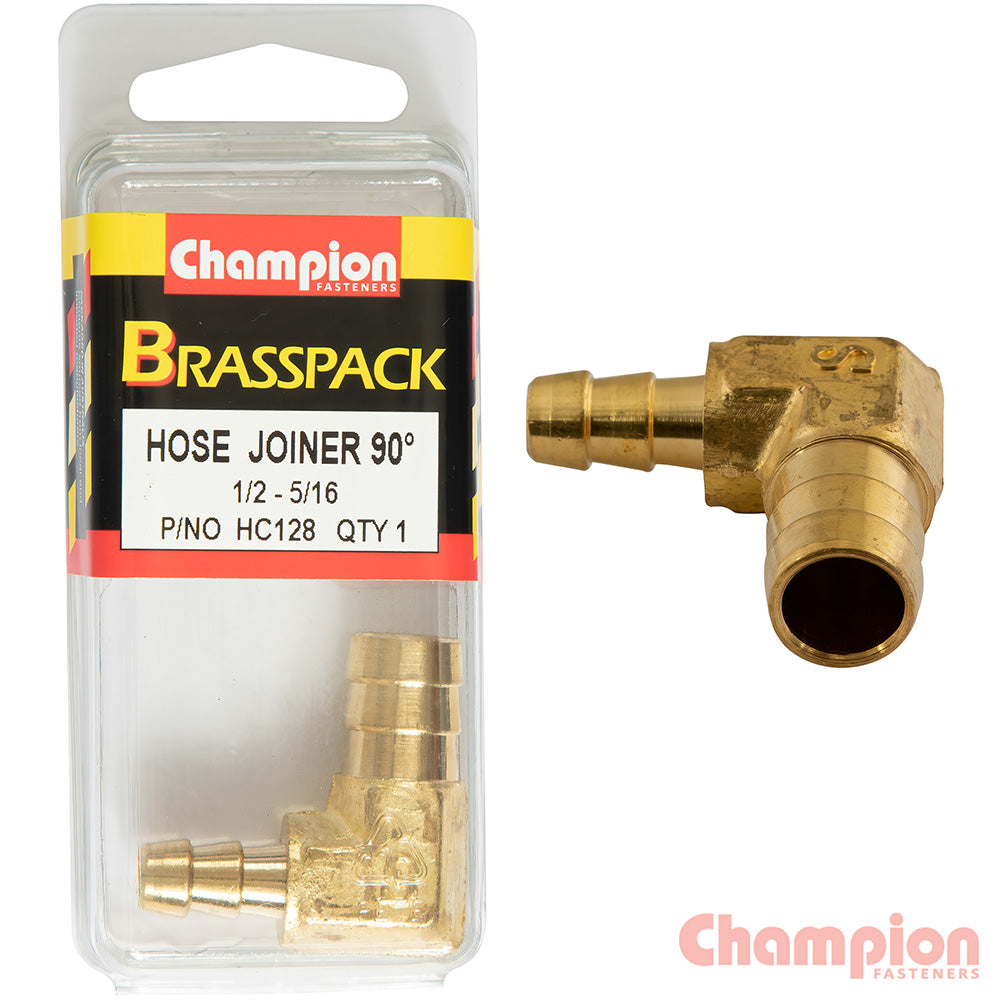 Champion Hose Joiner 90 Deg Barb Elbow Reducer Brass 1/2 - 5/16