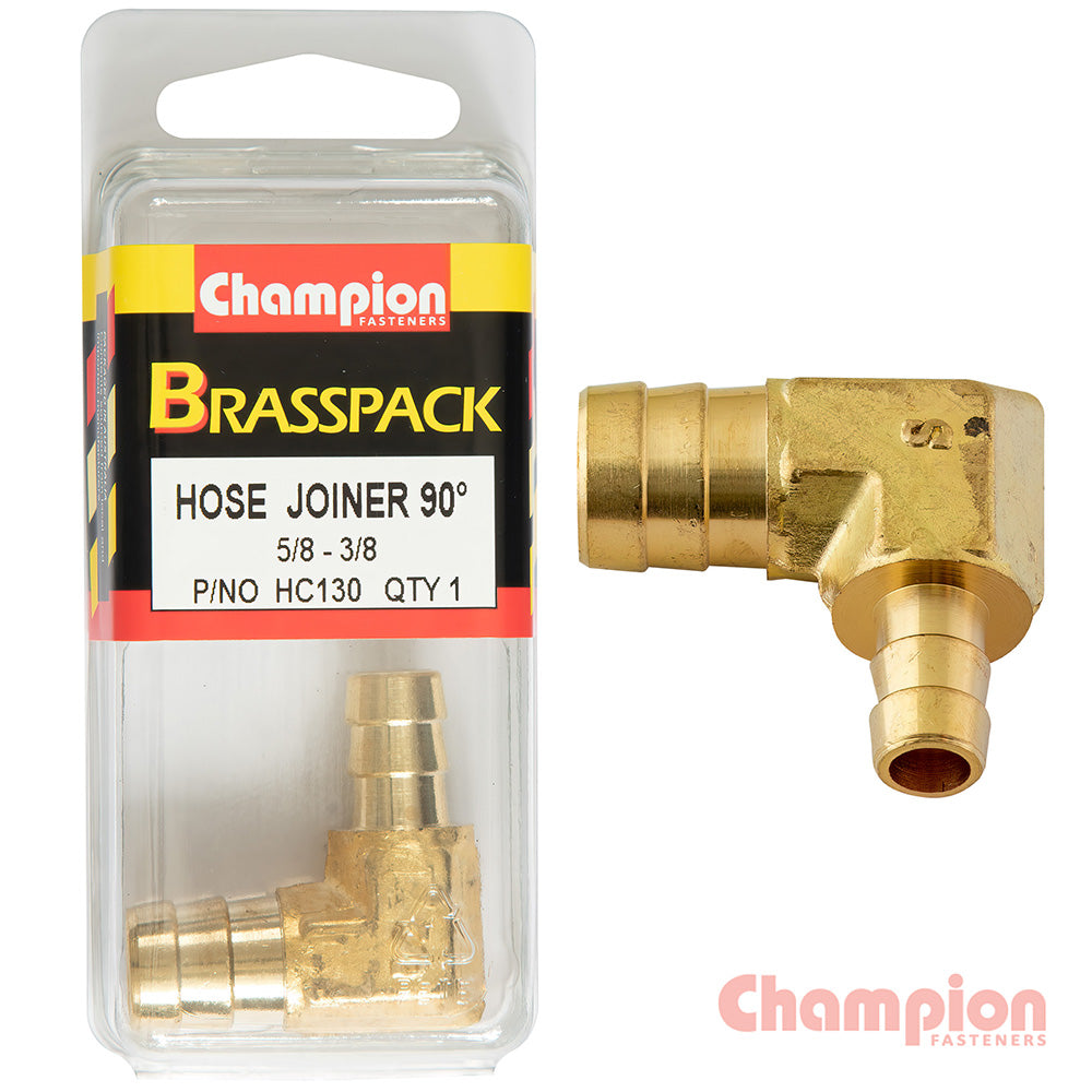 Champion Hose Joiner 90 Deg Barb Elbow Reducer Brass 5/8 - 3/8