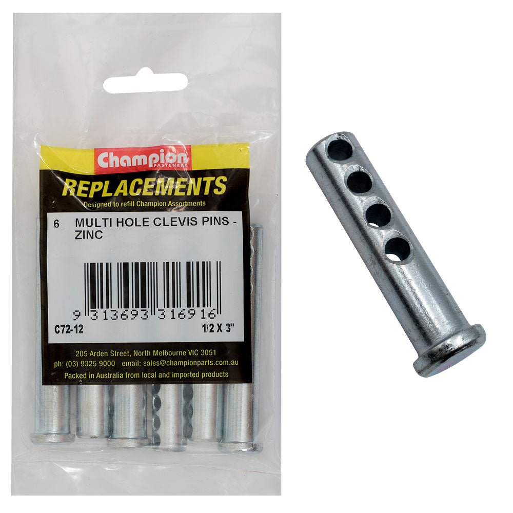 Champion 1/2 x 3in Multi Hole Clevis Pin 6 Pack