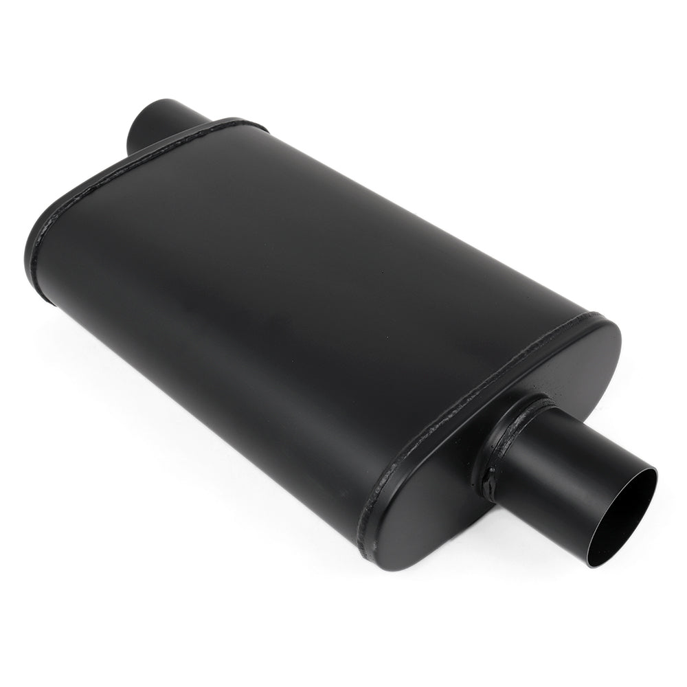 Exhaust Muffler Offset In / Centre Out 2.5" Mild Steel, Packed, Black Finish