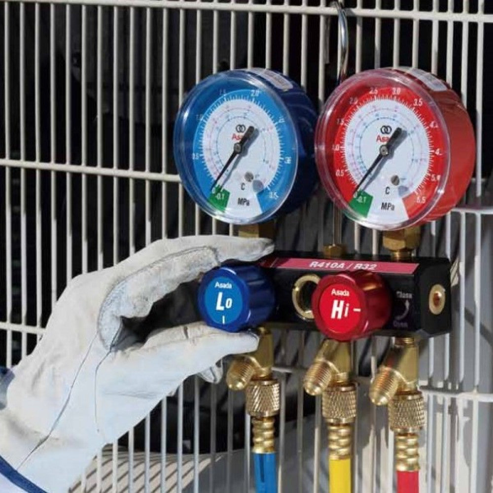 Asada 1/4" Ball Valve Refrigerant Manifold Kit R12 R22 R502