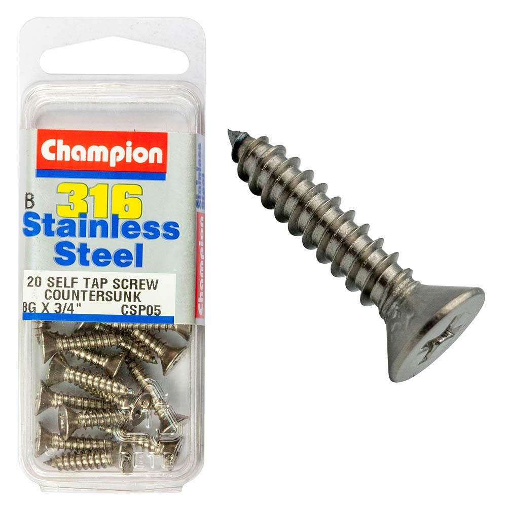 Champion 316/A4 S/Tap Set Screw - Csk 8G x 3/4in (