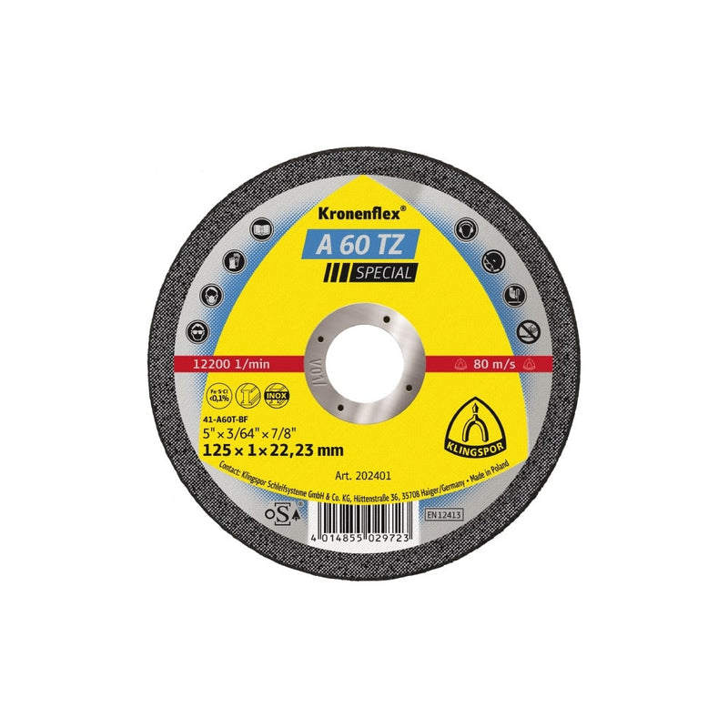 Klingspor A60TZ Special Inox Thin Cutting Disc - 115mm, 1mm (25pk)